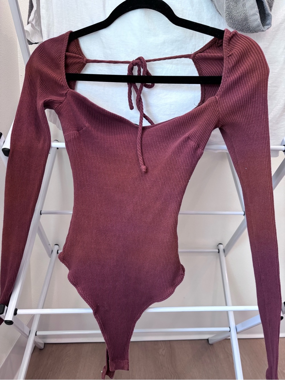 Lulu's Mauve Ribbed Long-Sleeve Tie-Back One-Piece